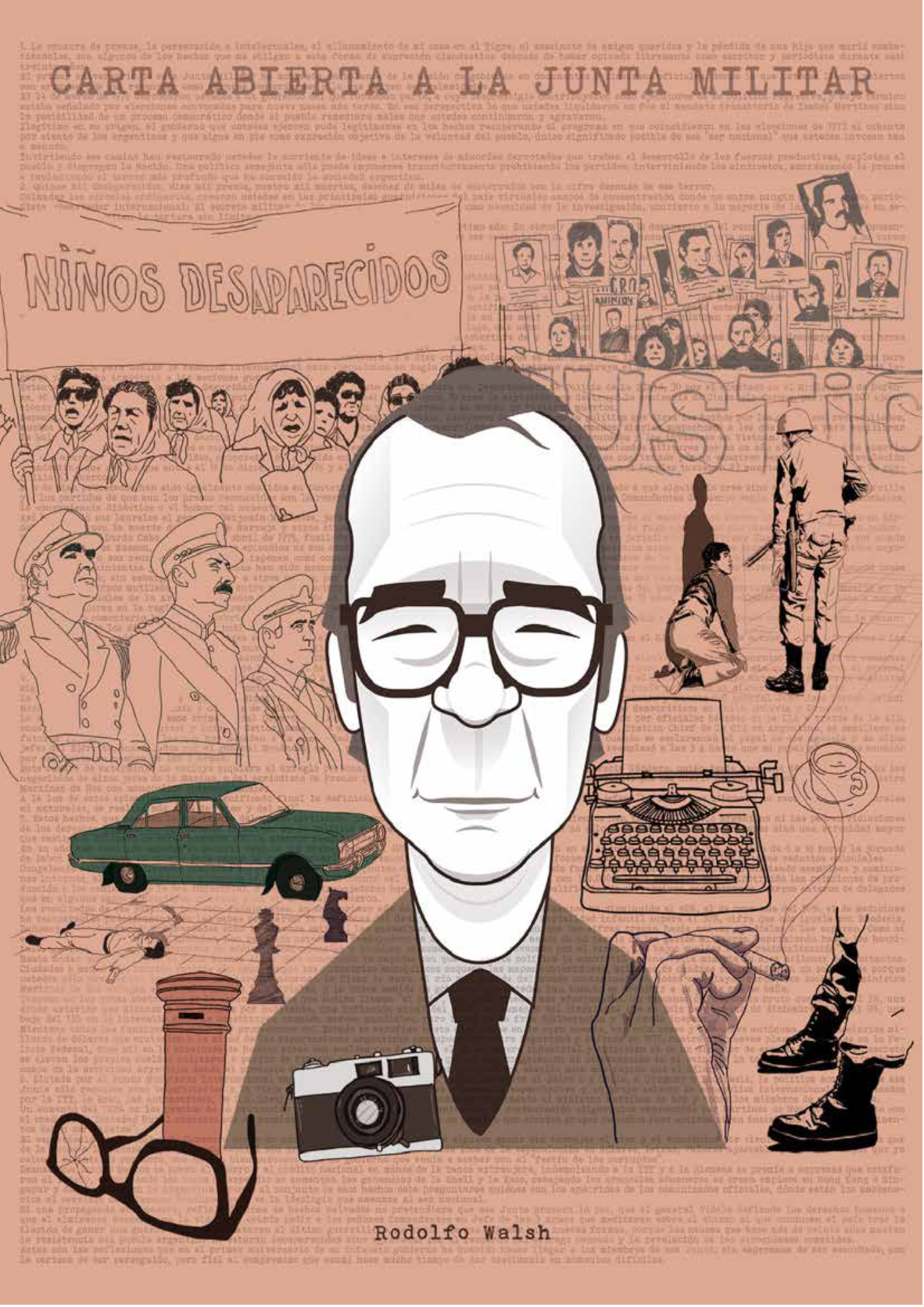 Ilustración que representa al periodista y escritor Rodolfo Walsh